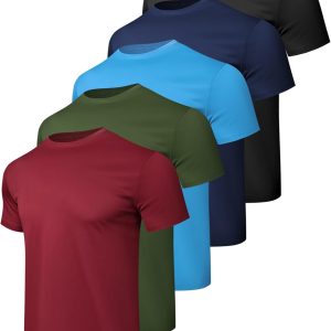 1/5 Pack Workout Shirts for Men Athletic Running Gym Quick Dry Short Sleeve Performance Moisture Wicking T Shirt