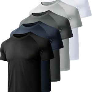Mens Workout Shirts Quick Dry Performance Short Sleeve Athletic Shirts