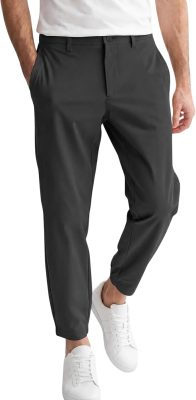 Mens Stretch Golf Pants Casual Slim Fit Cropped Tapered Dress Pants Elastic Waist Lightweight Trousers