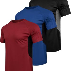 3 Pack Men's Workout Shirts Dry Fit Short Sleeve Athletic Gym Running T Shirts with Mesh Sides Moisture Wicking