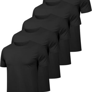 5 Pack Workout Shirts for Men Short Sleeve Athletic Active Tops Quick Dry Crew Neck T Shirt for Running