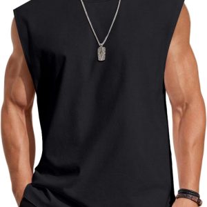 Mens Sleeveless Shirts 100% Cotton Workout Tank Tops Cut Off Shirts Gym Muscle Loose Fit Tee