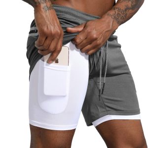Men's 2 in 1 Workout Running Shorts Lightweight Training Yoga Gym 7" Short with Zipper Pockets