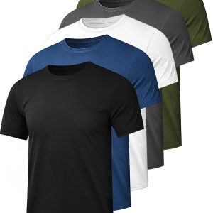 1/5 Pack Mesh Workout Shirts for Men Dry Fit Gym Quick Dry Athletic Short Sleeve Sports T-Shirt Moisture Wicking